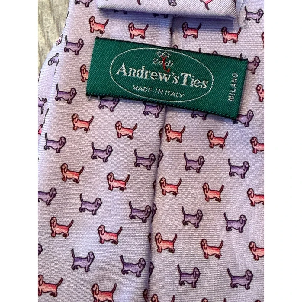 Zadi Andrews Ties 100% Silk Neck Tie Novelty Necktie Weiner Dog Italy‎ Italian